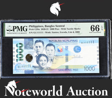 Filipinas 1000 Piso 2020-21 P 228a SÓLIDO 1 - 111111 UNC PMG 66 EPQ SEM RESERVA comprar usado  Enviando para Brazil