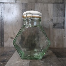 Frasco de vidro verde água hexágono esmalte pintado à mão tampa fio e fecho de fiança hermético comprar usado  Enviando para Brazil