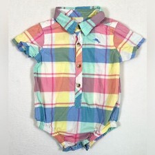 Romper TOMMY BAHAMA bebê manga curta colarinho com botões xadrez pastel 12m Preppy comprar usado  Enviando para Brazil