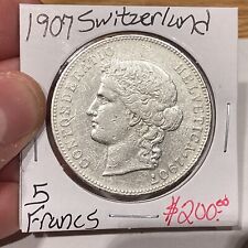 MONEDA DE PLATA DE 5 FRANCOS SUIZA 1907B.  KM#34. segunda mano  Embacar hacia Argentina