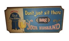 Placa de propaganda de bar de madeira vintage PABST FITA AZUL CERVEJA "NAG YOUR MAHN" comprar usado  Enviando para Brazil