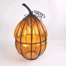 Lanterna de vidro bolha âmbar soprada à mão abóbora enjaulada Halloween Ação de Graças  comprar usado  Enviando para Brazil