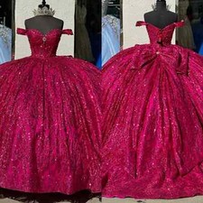 Vestidos de princesa Quinceanera vestido de baile com costas em arco fora do ombro lantejoulas trem de varredura, usado comprar usado  Enviando para Brazil
