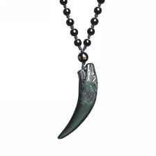 Colar de dente de lobo obsidiana arco-íris natural pingente de cristal com corrente de contas comprar usado  Enviando para Brazil