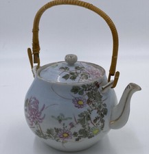 Antiga chaleira japonesa de porcelana pintada à mão cabo de vime flores com tampa comprar usado  Enviando para Brazil