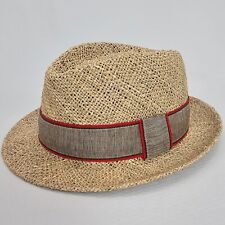 Usado, Chapéu Stefano Natural Palha Peeza Feito na Itália Faixa Vermelha Aparada Tamanho 58, M/L, 7 1/4 comprar usado  Enviando para Brazil