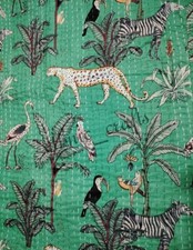 Colcha de sofá reversível feita à mão cor verde com estampa de animais comprar usado  Enviando para Brazil