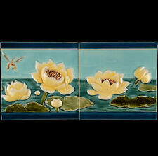 2 azulejos Art Nouveau originais C 1900 Utzschneider Sarreguémines Waterlily, usado comprar usado  Enviando para Brazil