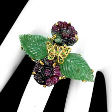 Anel de prata 925 verão rubi flor escultura pedra preciosa joias feitas à mão 8,5 comprar usado  Enviando para Brazil
