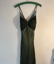 Vestido de gala vintage década de 1990 Scala verde com miçangas de seda baile de formatura tamanho PL , usado comprar usado  Enviando para Brazil