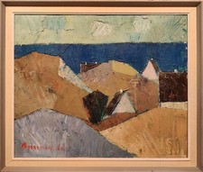 Arnold William Pedersen (1912-1986): CASASAS NA COSTA, pintura a óleo original comprar usado  Enviando para Brazil