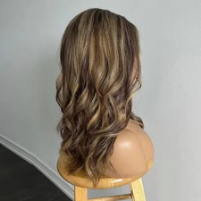 Perucas 100% cabelo humano marrom escuro com destaques loiro mel perucas frente de renda 16" comprar usado  Enviando para Brazil