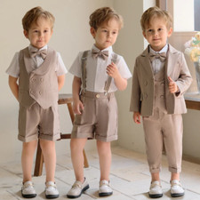 Terno listrado cáqui infantil menino shorts colete camisa gravata borboleta fantasia festa infantil, usado comprar usado  Enviando para Brazil