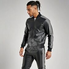 Usado, Terno de corrida masculino genuíno pele de cordeiro real couro preto traje de atletismo comprar usado  Enviando para Brazil