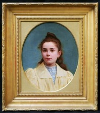 Quadro Francese Ritratto Giovane Fille Donna Bambino Capelli Marrone Occhi Noce, usado comprar usado  Enviando para Brazil