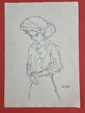Usado, Gustav Klimt (feito à mão) desenho mídia mista em papel assinado e carimbado comprar usado  Enviando para Brazil