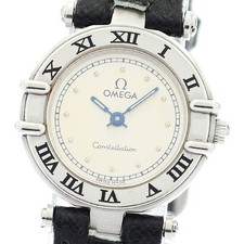 Omega Constellation relógio feminino quartzo SS & couro mostrador prateado usado comprar usado  Enviando para Brazil
