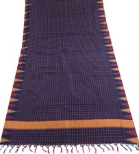 Tecido para artesanato Sushila vintage azul tecido à mão remanescente de sari seda pura cheques comprar usado  Enviando para Brazil