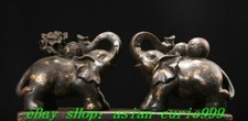 8.2'' Old Pure Bronze Gilt Wealth Pak Choi Gourd Elephant Animal Statue Pair comprar usado  Enviando para Brazil