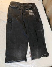 Jeans bordado preto folgado anos 2000 Y2k Hi-Boy estilo Jnco carga bolsos grandes 38 comprar usado  Enviando para Brazil