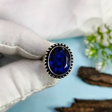 Anel de safira azul, anel de prata esterlina 925 criado em laboratório anel de cura com pedra de nascimento comprar usado  Enviando para Brazil