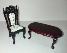 Cadeira e mesa miniatura para casa de bonecas escala 1:12 polegadas estofamento e mogno comprar usado  Enviando para Brazil