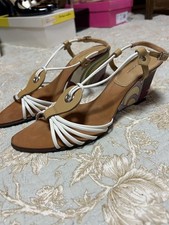 Sandálias anabela de couro sintético Emilio Pucci marrom branco UE37 comprar usado  Enviando para Brazil