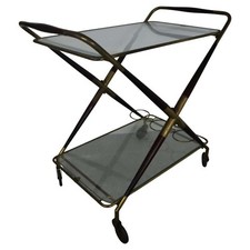Italian Brass and Lacquered with tray Bar Cart by Cesare Lacca, 1950s comprar usado  Enviando para Brazil