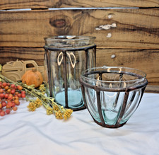 Conjunto de 2 vasos decorativos de outono de ferro forjado e vidro enjaulado desgastado 4" e 6" de altura comprar usado  Enviando para Brazil