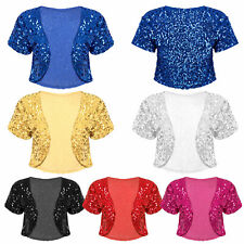 Jaqueta de lantejoulas feminina manga curta frente aberta glitter cropped blazer bolero encolher de ombros comprar usado  Enviando para Brazil