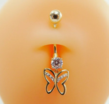 Piercing de umbigo folheado a ouro amarelo 14K com micro corpo de borboleta pendurado, usado comprar usado  Enviando para Brazil