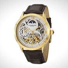 Relógio Stuhrling Skeleton - Legacy automático 3921 - Relógio de couro marrom dourado 44mm comprar usado  Enviando para Brazil