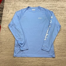 Camisa Columbia PFG média azul branca barco de pesca soletrado desempenho preparação masculina comprar usado  Enviando para Brazil