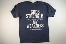 Camiseta unissex Jerzees azul escuro Gods Strength 2nd Corinthians tamanho M média em excelente estado usado, usado comprar usado  Enviando para Brazil