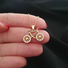 Usado, Pingente de bicicleta feminino deslumbrante folheado a ouro amarelo 14k redondo simulado diamante comprar usado  Enviando para Brazil
