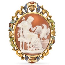 Broche antigo entronizado Zeus com sua águia ouro amarelo e esmalte camafeu comprar usado  Enviando para Brazil