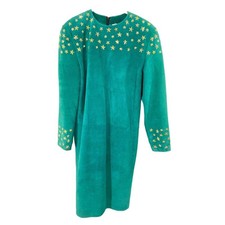Vestido Vintage 1980 Pia Rucci 100% Couro Camurça Ouro Estrela Studs Tamanho 10 comprar usado  Enviando para Brazil