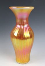 Vaso grande Correia Studio 12" arte vidro ouro iridescente aureno nervura redemoinho assinado comprar usado  Enviando para Brazil
