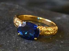 Anel de casamento de noivado de safira natural corte oval 3,00 quilates ouro amarelo 14k tamanho 8, usado comprar usado  Enviando para Brazil