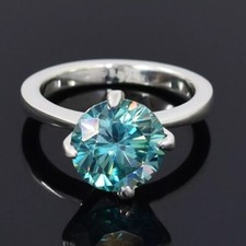 Anel solitário de diamante azul corte redondo certificado 3,60 quilates em prata esterlina 925 comprar usado  Enviando para Brazil