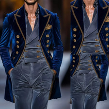 Usado, Sobretudo masculino azul marinho britânico veludo pico lapela peito duplo jaqueta longa comprar usado  Enviando para Brazil