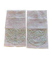 Par de Toalha de Mão Vinatge Linho Rosa para Convidado com Inserção de Renda 20” X 13” Nova Feita à Mão, usado comprar usado  Enviando para Brazil