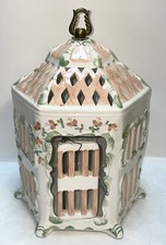 Jaula para pájaros de porcelana cerámica vintage antigua Venecia Italia en rosa y blanco segunda mano  Embacar hacia Mexico