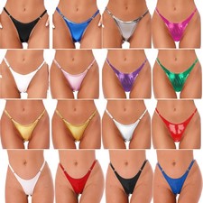 Calcinha feminina aparência molhada biquíni fio dental corte alto tanga shorts costas roupa íntima comprar usado  Enviando para Brazil