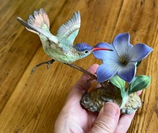 SUPERB 6" Maruri porcelana e bronze #H-8913 beija-flor coroado violeta gemtian comprar usado  Enviando para Brazil