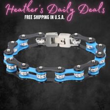 Usado, Pulseira de corrente de motocicleta de aço inoxidável motociclista Bling azul preta gema tamanho 2 comprar usado  Enviando para Brazil