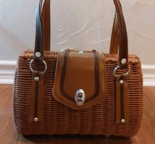 Bolsa de mão cesta vintage tecido de vime e couro comprar usado  Enviando para Brazil