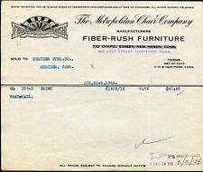 NOVO PARAÍSO, CT ~ THE METROPOLITAN CHAIR Co., Fiber-Rush Furniture ~ BILLHEAD 1924, usado comprar usado  Enviando para Brazil