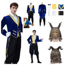 Beauty And The Beast Prince Beast Cosplay Costume Beast Prince Blue Uniform+Mask, usado comprar usado  Enviando para Brazil