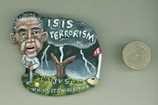 2014 Alan Ferster 3-D polityczny protest przycisk pinback Barak Obama THAT JV STORM na sprzedaż  Wysyłka do Poland
